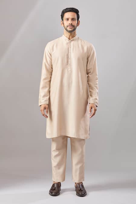 Aariyana Couture_Beige Silk Beads Embroidered Bundi And Kurta Set _Online_at_Aza_Fashions