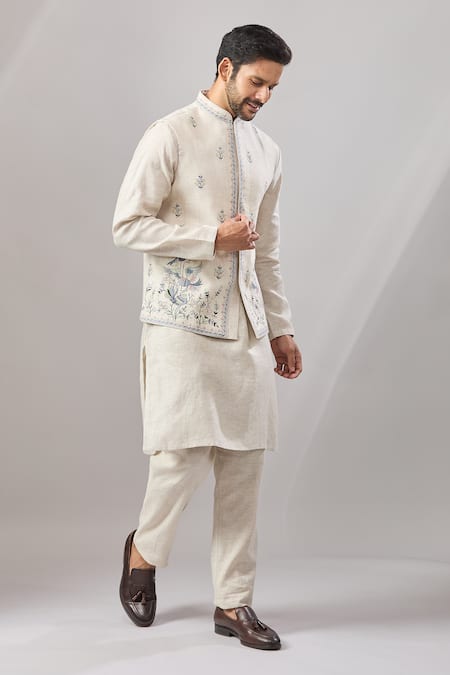 Buy Aariyana Couture Beige Linen Embroidery Bird Bundi And Kurta Set Online at Aza Fashions Buy_Aariyana Couture_Beige Linen Embroidery Bird Bundi And Kurta Set _Online_at_Aza_Fashions