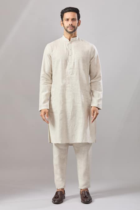 Shop Aariyana Couture Beige Linen Embroidery Geometric Pattern Bundi And Kurta Set Online at Aza Fashions Shop_Aariyana Couture_Beige Linen Embroidery Geometric Pattern Bundi And Kurta Set _Online_at_Aza_Fashions