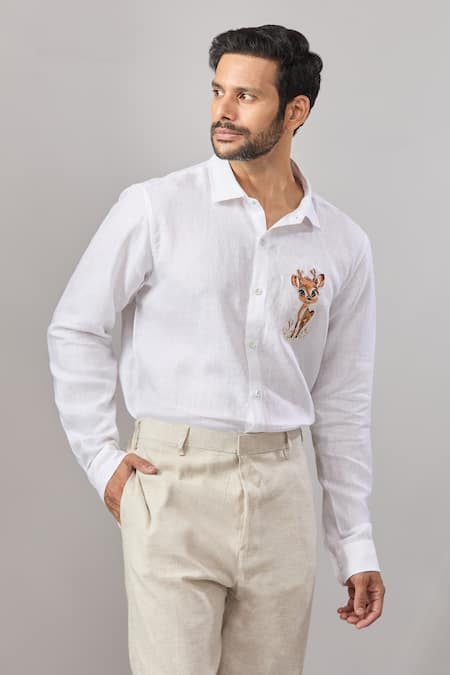 Aariyana Couture Deer Placement Embroidered Casual Shirt 
