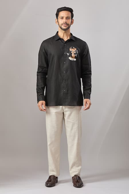 Aariyana Couture Black Cotton Embroidery Placement Casual Shirt Online at Aza Fashions Aariyana Couture_Black Cotton Embroidery Placement Casual Shirt _Online_at_Aza_Fashions