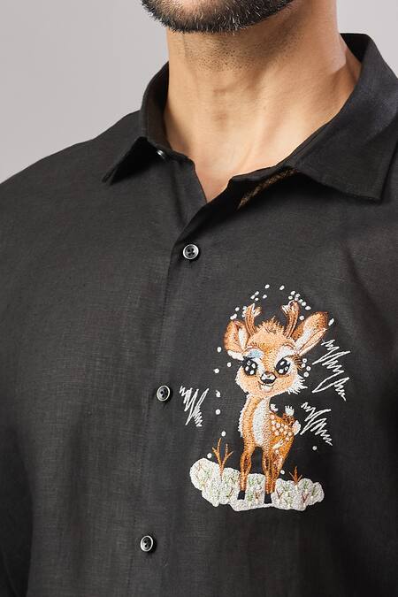 Aariyana Couture Black Cotton Embroidery Placement Casual Shirt at Aza Fashions Aariyana Couture_Black Cotton Embroidery Placement Casual Shirt _at_Aza_Fashions