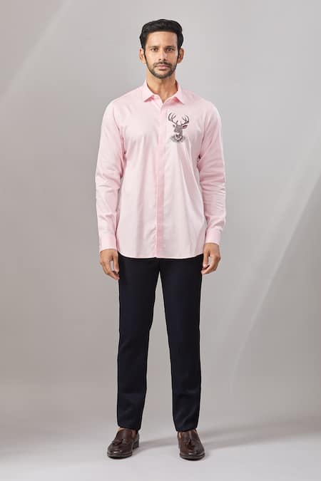 Buy Aariyana Couture Pink Cotton Embroidery Dori Placement Casual Shirt Online at Aza Fashions Buy_Aariyana Couture_Pink Cotton Embroidery Dori Placement Casual Shirt _Online_at_Aza_Fashions