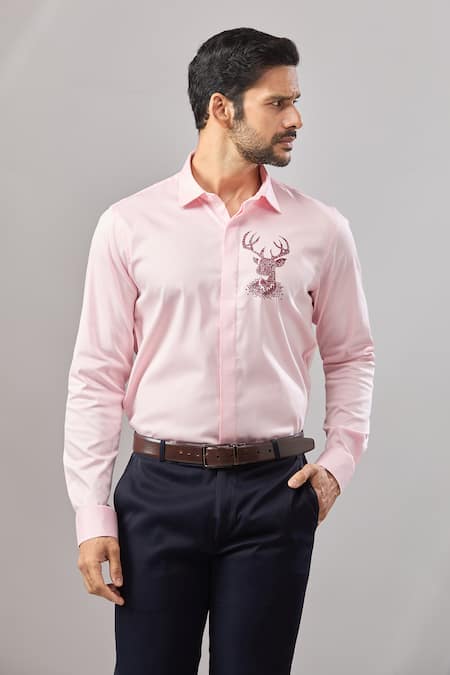 Aariyana Couture Pink Cotton Embroidery Dori Placement Casual Shirt at Aza Fashions Aariyana Couture_Pink Cotton Embroidery Dori Placement Casual Shirt _at_Aza_Fashions