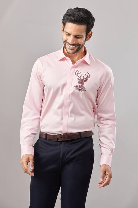 Buy Aariyana Couture Pink Cotton Embroidery Dori Placement Casual Shirt Buy_Aariyana Couture_Pink Cotton Embroidery Dori Placement Casual Shirt