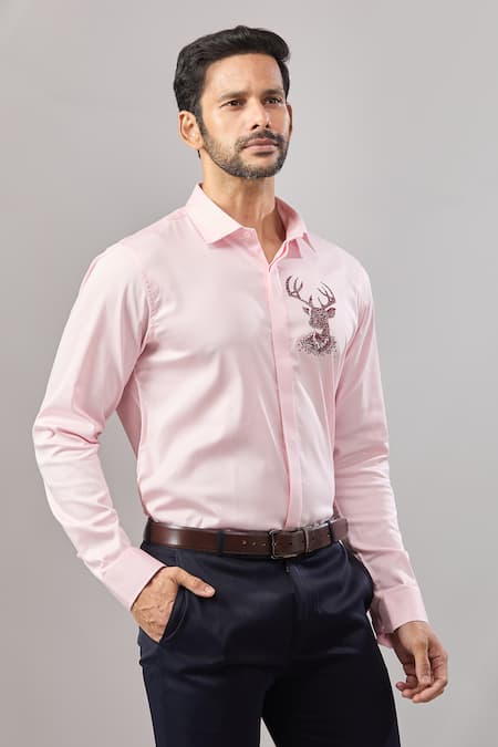Aariyana Couture Pink Cotton Embroidery Dori Placement Casual Shirt 