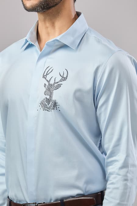 Aariyana Couture Blue Cotton Embroidery Thread Placement Shirt Online at Aza Fashions Aariyana Couture_Blue Cotton Embroidery Thread Placement Shirt _Online_at_Aza_Fashions