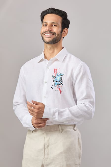 Aariyana Couture Tortoise Placement Embroidered Casual Shirt 