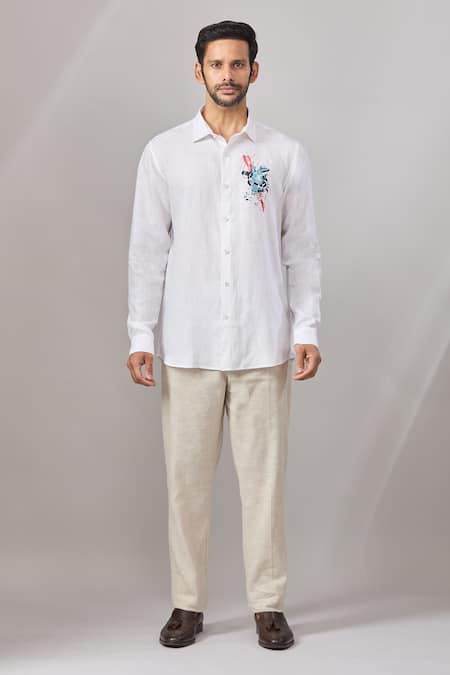Buy Aariyana Couture White Linen Embroidery Tortoise Placement Casual Shirt Online at Aza Fashions Buy_Aariyana Couture_White Linen Embroidery Tortoise Placement Casual Shirt _Online_at_Aza_Fashions