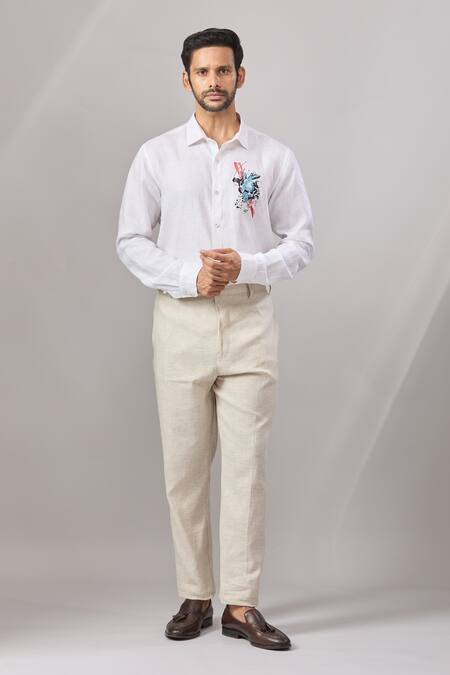 Shop Aariyana Couture White Linen Embroidery Tortoise Placement Casual Shirt Online at Aza Fashions Shop_Aariyana Couture_White Linen Embroidery Tortoise Placement Casual Shirt _Online_at_Aza_Fashions