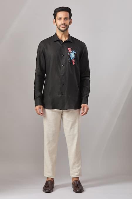 Aariyana Couture Black Embroidery Turtle Placement Casual Shirt Online at Aza Fashions Aariyana Couture_Black Embroidery Turtle Placement Casual Shirt _Online_at_Aza_Fashions