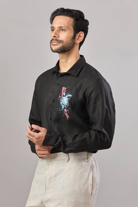 Aariyana Couture Black Embroidery Turtle Placement Casual Shirt at Aza Fashions Aariyana Couture_Black Embroidery Turtle Placement Casual Shirt _at_Aza_Fashions