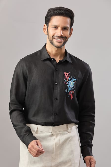 Aariyana Couture Turtle Placement Embroidered Casual Shirt 