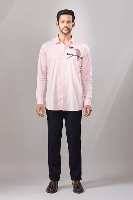 Aariyana Couture Pink Cotton Embroidery Insect Placement Shirt Online at Aza Fashions Aariyana Couture_Pink Cotton Embroidery Insect Placement Shirt _Online_at_Aza_Fashions