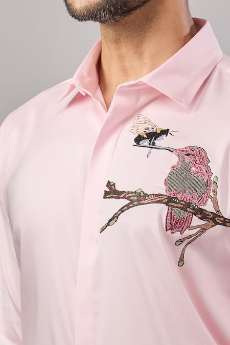 Buy Aariyana Couture Pink Cotton Embroidery Insect Placement Shirt Online at Aza Fashions Buy_Aariyana Couture_Pink Cotton Embroidery Insect Placement Shirt _Online_at_Aza_Fashions
