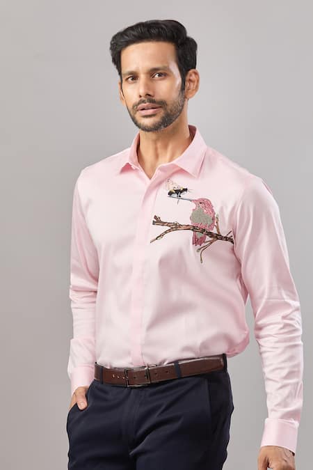 Shop Aariyana Couture Pink Cotton Embroidery Insect Placement Shirt Online at Aza Fashions Shop_Aariyana Couture_Pink Cotton Embroidery Insect Placement Shirt _Online_at_Aza_Fashions