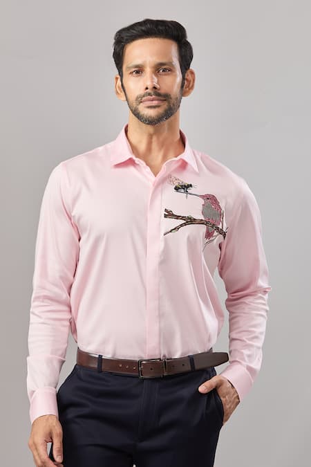 Aariyana Couture Pink Cotton Embroidery Insect Placement Shirt 
