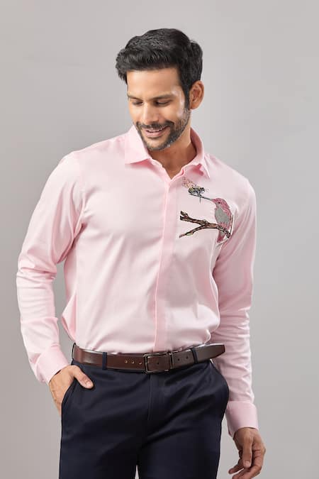 Aariyana Couture Pink Cotton Embroidery Insect Placement Shirt at Aza Fashions Aariyana Couture_Pink Cotton Embroidery Insect Placement Shirt _at_Aza_Fashions