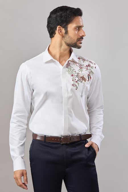 Aariyana Couture Flamingo Placement Embroidered Shirt 