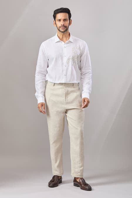 Aariyana Couture White Linen Embroidery Lobster Placement Casual Shirt Online at Aza Fashions Aariyana Couture_White Linen Embroidery Lobster Placement Casual Shirt _Online_at_Aza_Fashions