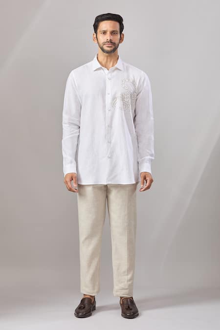 Buy Aariyana Couture White Linen Embroidery Lobster Placement Casual Shirt Online at Aza Fashions Buy_Aariyana Couture_White Linen Embroidery Lobster Placement Casual Shirt _Online_at_Aza_Fashions