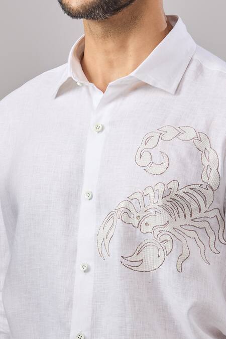 Aariyana Couture White Linen Embroidery Lobster Placement Casual Shirt at Aza Fashions Aariyana Couture_White Linen Embroidery Lobster Placement Casual Shirt _at_Aza_Fashions