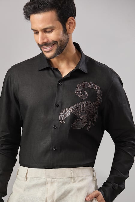 Aariyana Couture_Black Cotton Sequins, Embroidery Placement Casual Shirt _Online_at_Aza_Fashions