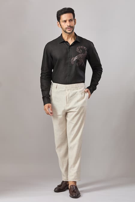 Buy_Aariyana Couture_Black Cotton Sequins, Embroidery Placement Casual Shirt _Online_at_Aza_Fashions