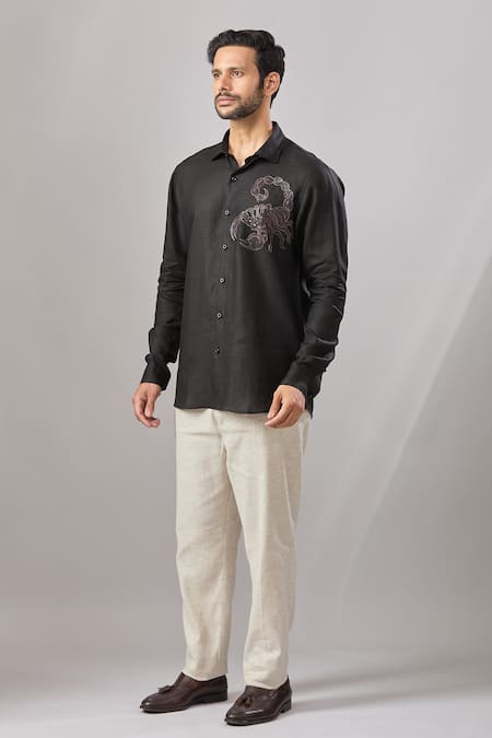 Shop_Aariyana Couture_Black Cotton Sequins, Embroidery Placement Casual Shirt _Online_at_Aza_Fashions