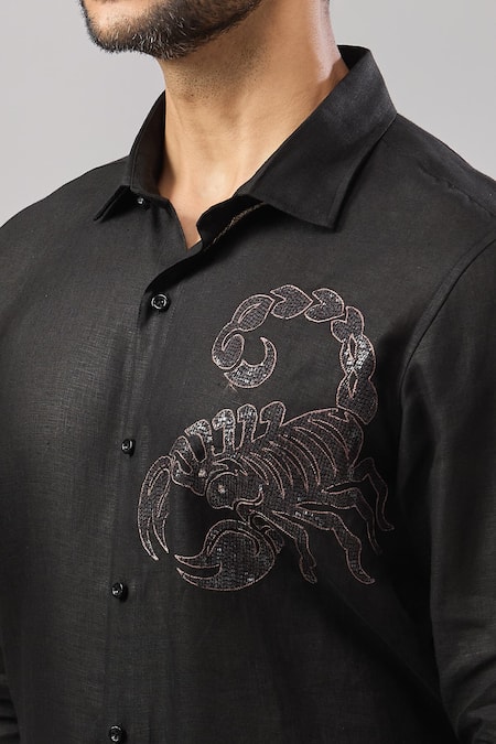 Buy_Aariyana Couture_Black Cotton Sequins, Embroidery Placement Casual Shirt 