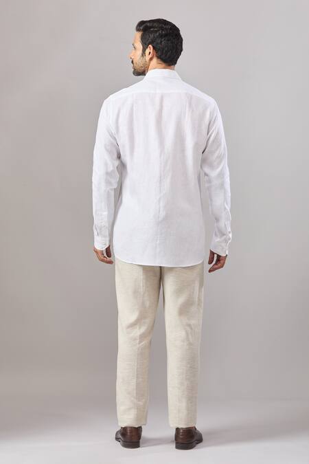 Shop Aariyana Couture White Cotton Embroidery Tiger Placement Casual Shirt at Aza Fashions Shop_Aariyana Couture_White Cotton Embroidery Tiger Placement Casual Shirt_at_Aza_Fashions