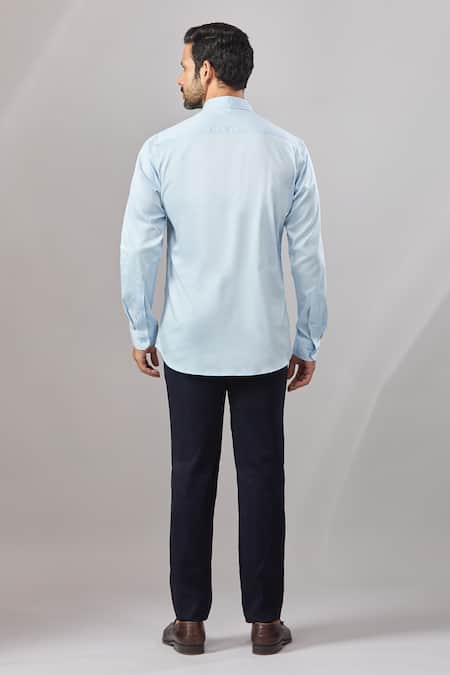 Shop_Aariyana Couture_Blue Cotton Embroidery Floral Placement Casual Shirt _at_Aza_Fashions