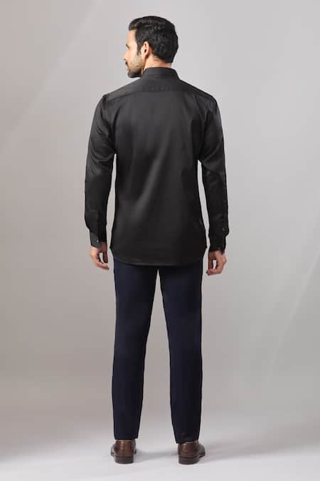 Shop_Aariyana Couture_Black Cotton Embroidery Cheetah Placement Casual Shirt _at_Aza_Fashions