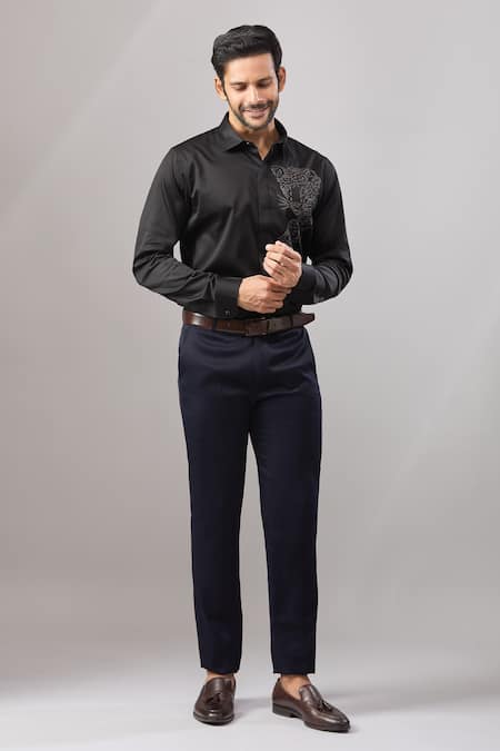 Buy_Aariyana Couture_Black Cotton Embroidery Cheetah Placement Casual Shirt _Online_at_Aza_Fashions