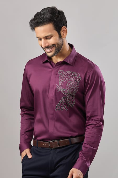 Aariyana Couture Leopard Placement Embroidered Casual Shirt 