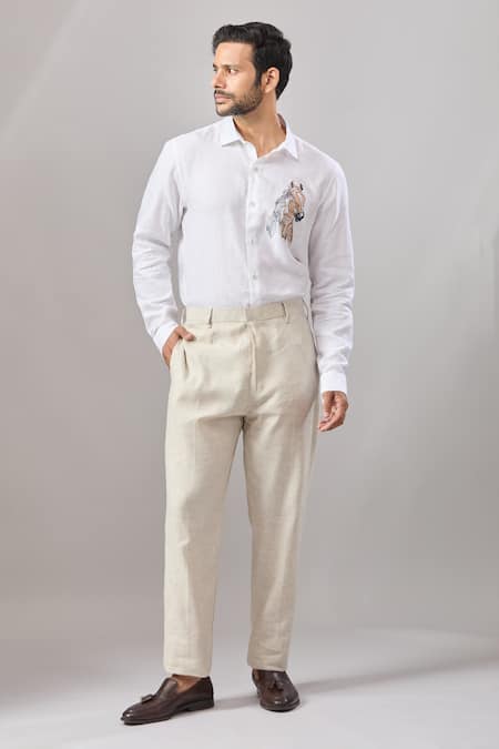 Aariyana Couture_White Cotton Embroidery Horse Placement Casual Shirt _at_Aza_Fashions