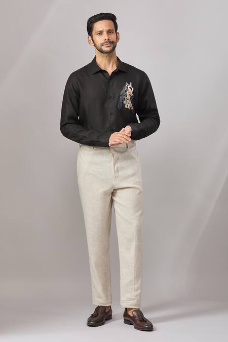 Aariyana Couture_Black Cotton Embroidery Horse Pony Casual Shirt _Online_at_Aza_Fashions