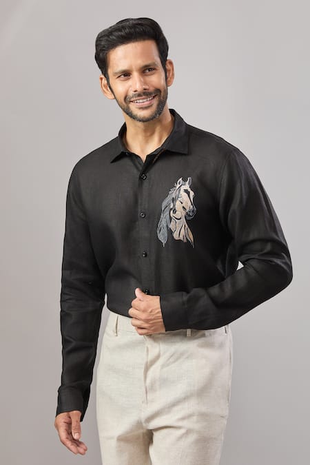 Aariyana Couture Horse Pony Embroidered Casual Shirt 