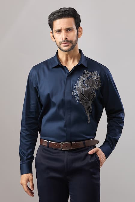 Aariyana Couture Big Panther Placement Embroidered Shirt 