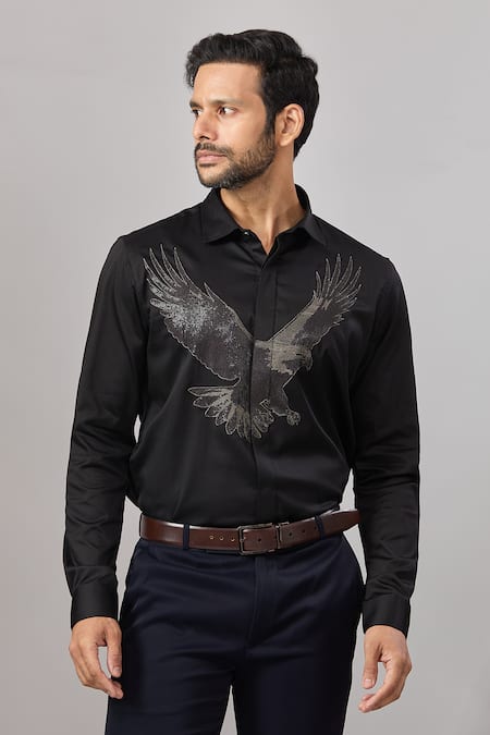 Aariyana Couture Eagle Placement Embroidered Casual Shirt 