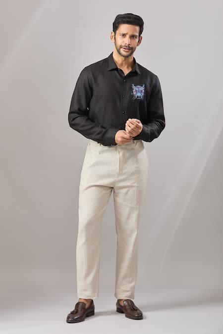 Aariyana Couture_Black Cotton Embroidery Dori Placement Casual Shirt _Online_at_Aza_Fashions