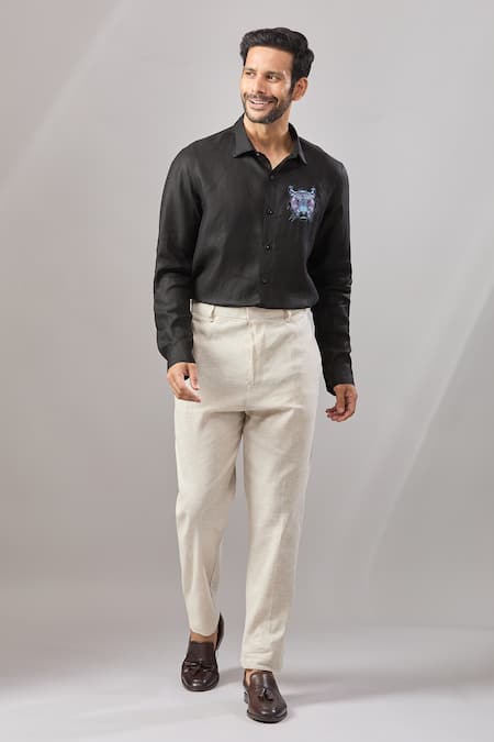 Buy_Aariyana Couture_Black Cotton Embroidery Dori Placement Casual Shirt _Online_at_Aza_Fashions