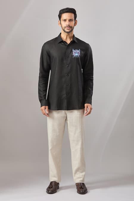 Shop_Aariyana Couture_Black Cotton Embroidery Dori Placement Casual Shirt _Online_at_Aza_Fashions