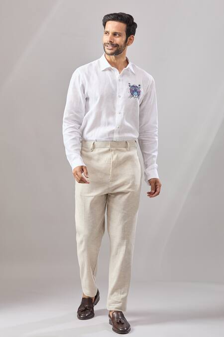 Shop_Ariyana By Aza_White Cotton Embroidery Thread Placement Casual Shirt _Online_at_Aza_Fashions