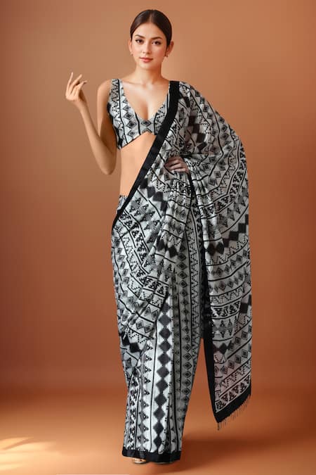 Samyukta Singhania Printed Pre-Draped Saree Set 
