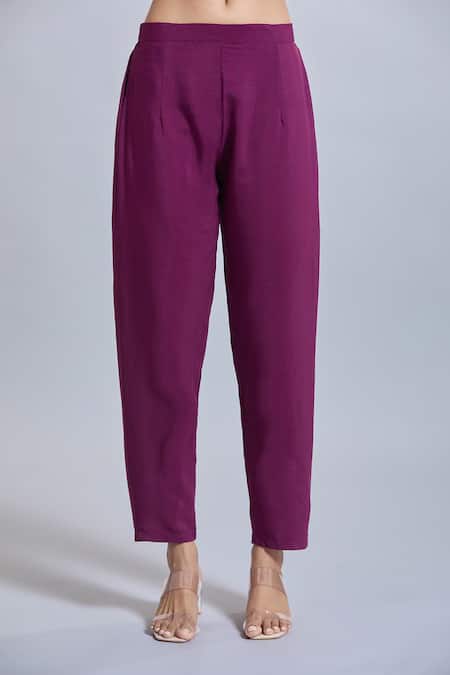 Samyukta Singhania Purple Viscose, Silk Embroidery V-neck Kurta Set at Aza Fashions Samyukta Singhania_Purple Viscose, Silk Embroidery V-neck Kurta Set _at_Aza_Fashions