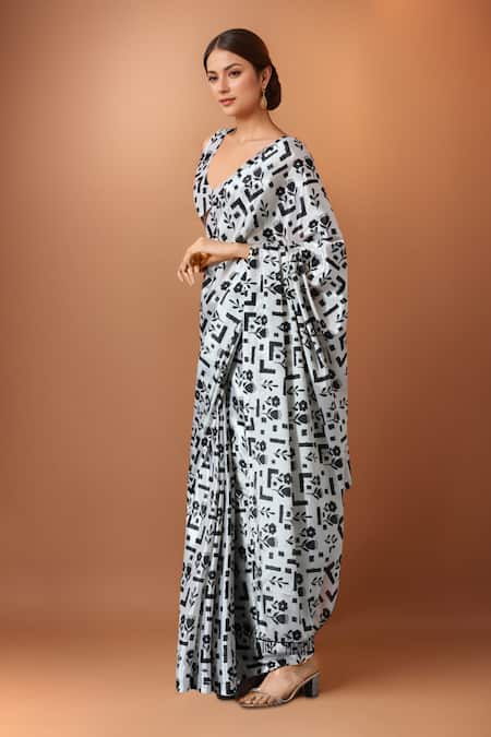 Samyukta Singhania Printed Pre-Draped Saree & Blouse Set 