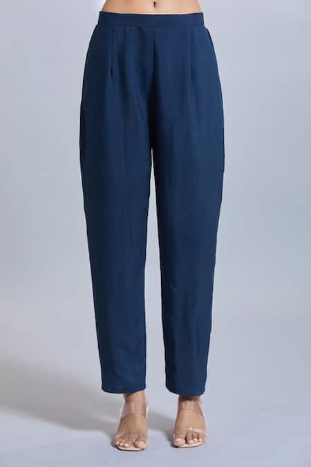 Buy Samyukta Singhania Navy Viscose, Silk Embroidery Split V-neck Blue Kurta Set Buy_Samyukta Singhania_Navy Viscose, Silk Embroidery Split V-neck Blue Kurta Set