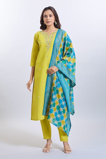 Samyukta Singhania Yellow Embroidered Kurta Set 