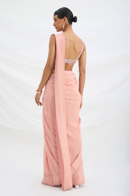Mirroir Peach Pink Pre-Draped Saree Set 